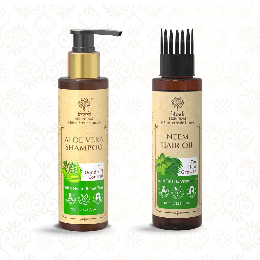 Picture of Khadi Essentials Set of Aloe Vera Shampoo & Neem Hair Oil - 200ML+100ML