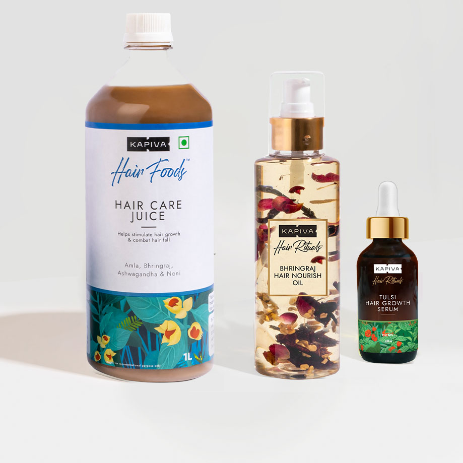 Picture of Kapiva Ayurveda Hair Nourishment Combo - Hair Care Juice & Bhringraj Oil & Tulsi Hair Regrowth Serum